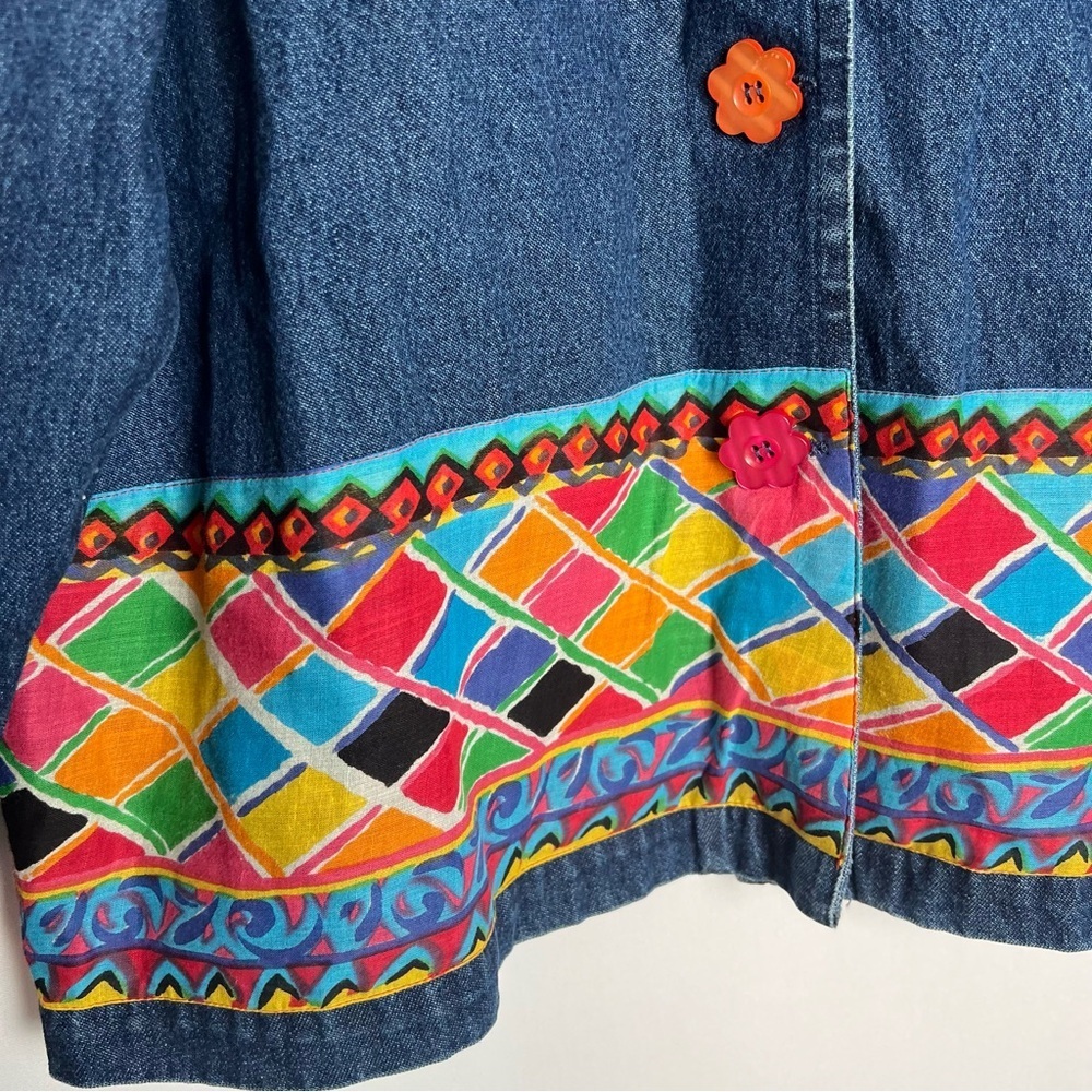 New Directions Vintage 90s Y2K Denim Jacket Multicolor Print Flower Button Up M - Picture 3 of 6